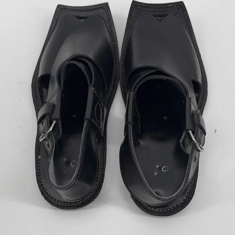 GUL Handcrafted Black Leather Peshawari Chappal Sandals Men’s Size 9 Buckle